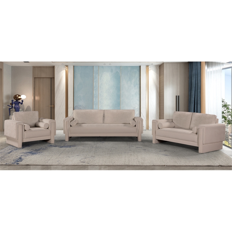 Bowery Hill Contemporary Rich Beige Chenille Durable Fabric Sofa