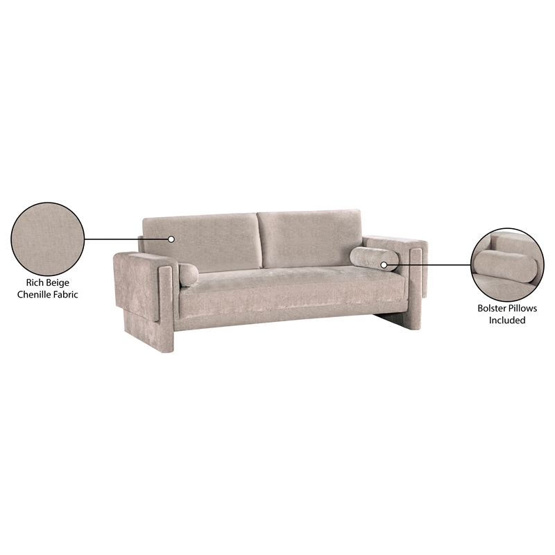 Bowery Hill Contemporary Rich Beige Chenille Durable Fabric Sofa