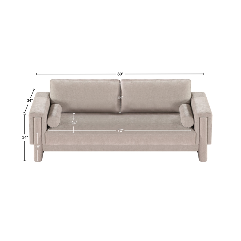 Bowery Hill Contemporary Rich Beige Chenille Durable Fabric Sofa