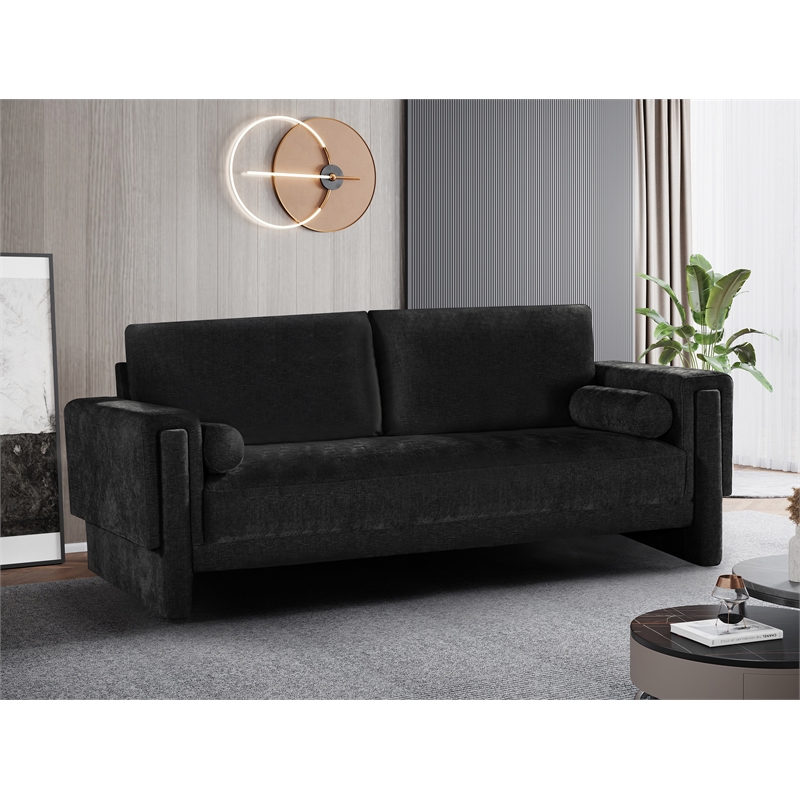 Bowery Hill Contemporary Rich Black Chenille Durable Fabric Sofa