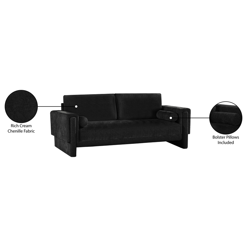 Bowery Hill Contemporary Rich Black Chenille Durable Fabric Sofa