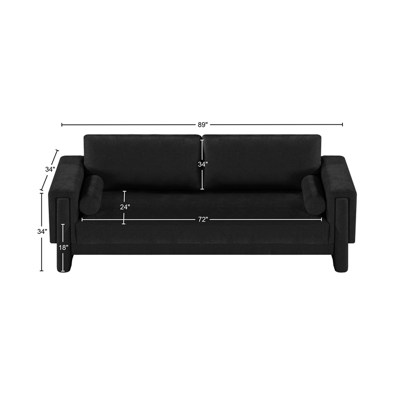 Bowery Hill Contemporary Rich Black Chenille Durable Fabric Sofa