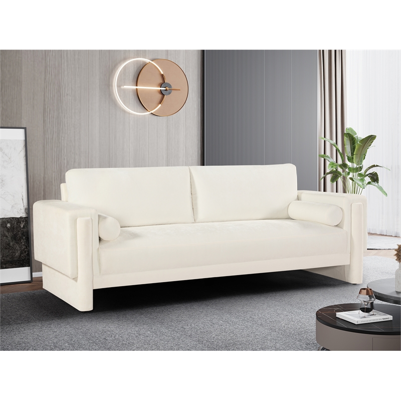Bowery Hill Contemporary Rich Cream Chenille Durable Fabric Sofa