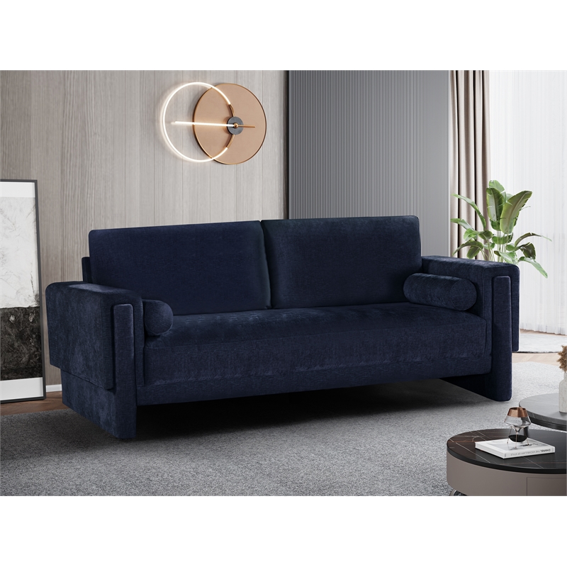 Bowery Hill Contemporary Rich Navy Chenille Durable Fabric Sofa