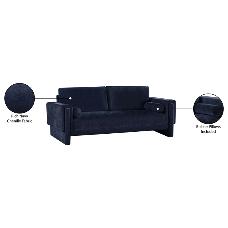 Bowery Hill Contemporary Rich Navy Chenille Durable Fabric Sofa