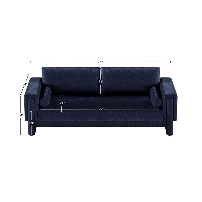 Bowery Hill Contemporary Rich Navy Chenille Durable Fabric Sofa