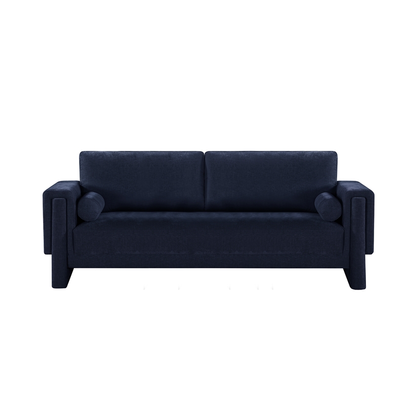 Bowery Hill Contemporary Rich Navy Chenille Durable Fabric Sofa