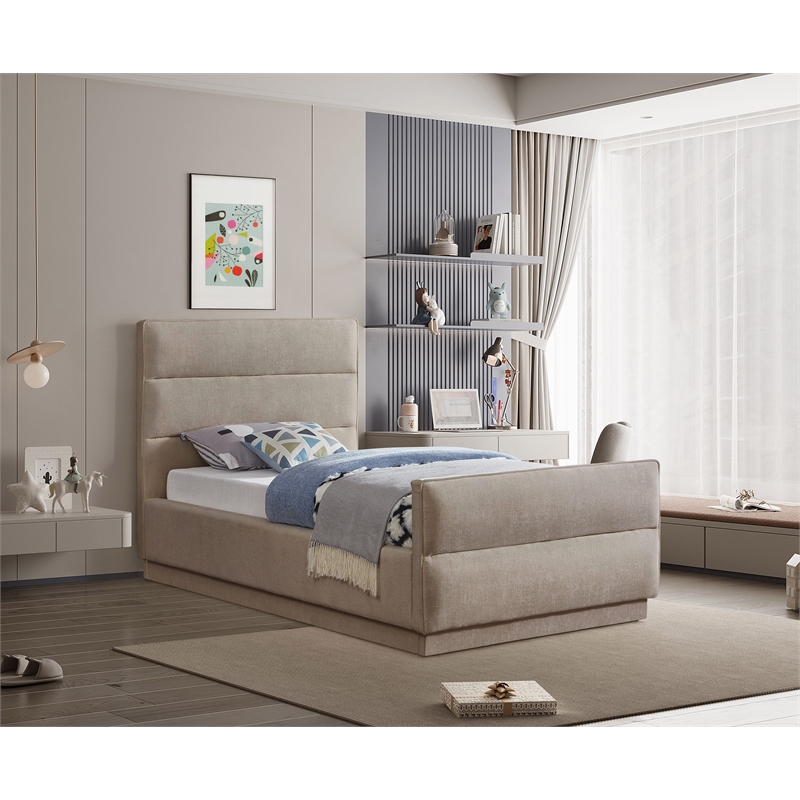 Bowery Hill Contemporary Channel Tufted Beige Chenille Fabric Twin Bed
