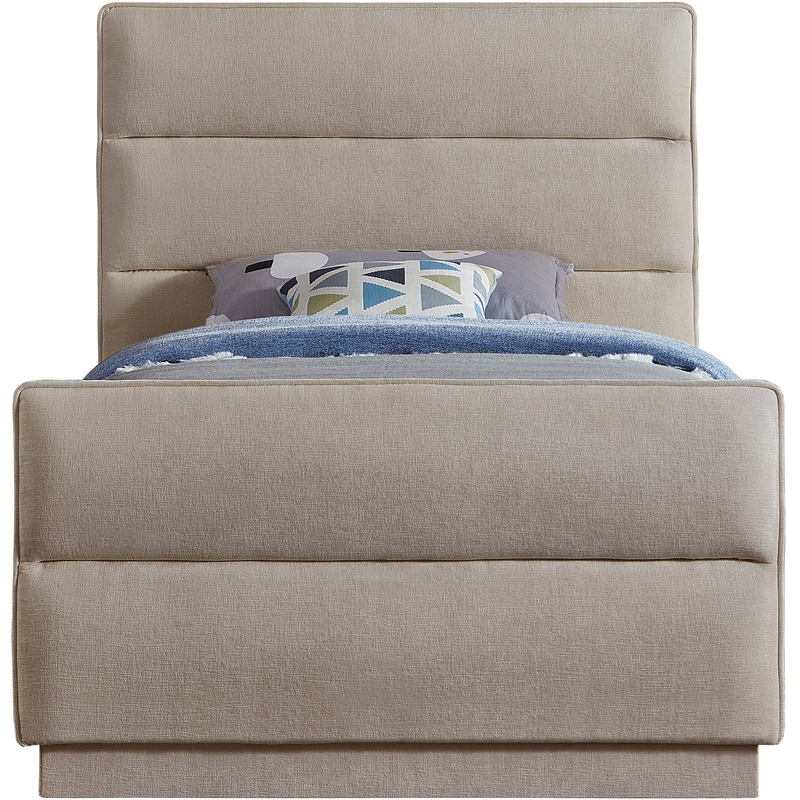 Bowery Hill Contemporary Channel Tufted Beige Chenille Fabric Twin Bed