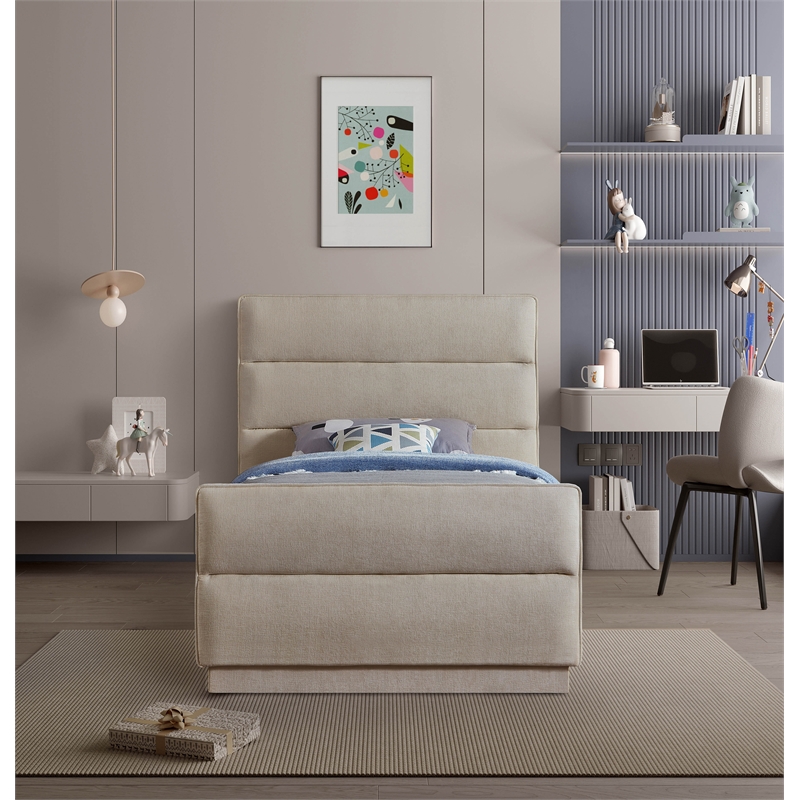 Bowery Hill Contemporary Channel Tufted Beige Chenille Fabric Twin Bed