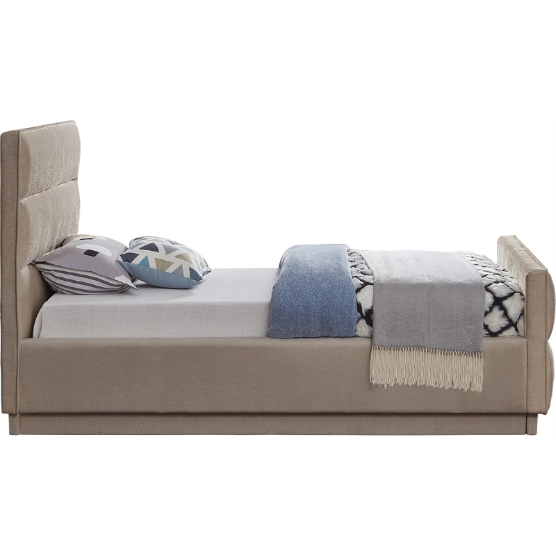 Bowery Hill Contemporary Channel Tufted Beige Chenille Fabric Twin Bed