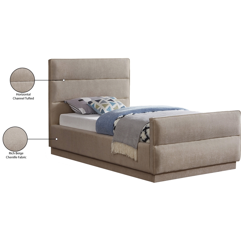 Bowery Hill Contemporary Channel Tufted Beige Chenille Fabric Twin Bed