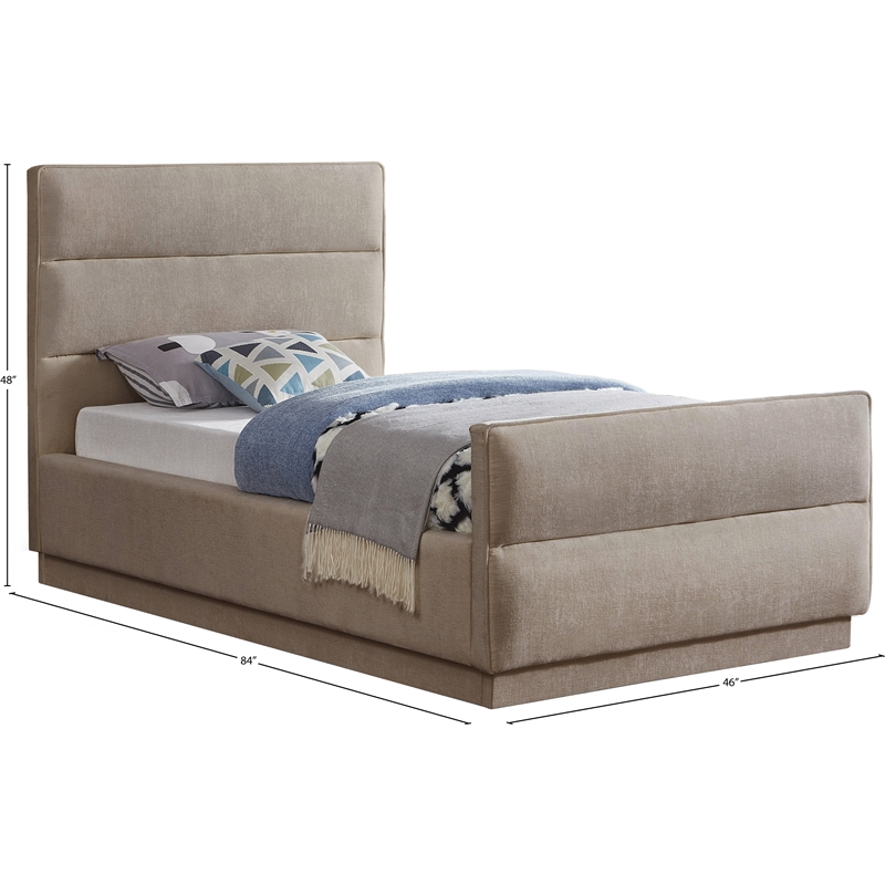Bowery Hill Contemporary Channel Tufted Beige Chenille Fabric Twin Bed