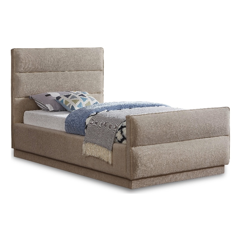 Bowery Hill Contemporary Channel Tufted Beige Chenille Fabric Twin Bed