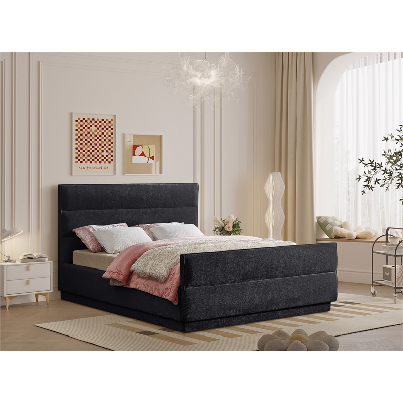 Bowery Hill Contemporary Channel Tufted Black Chenille Fabric King Bed