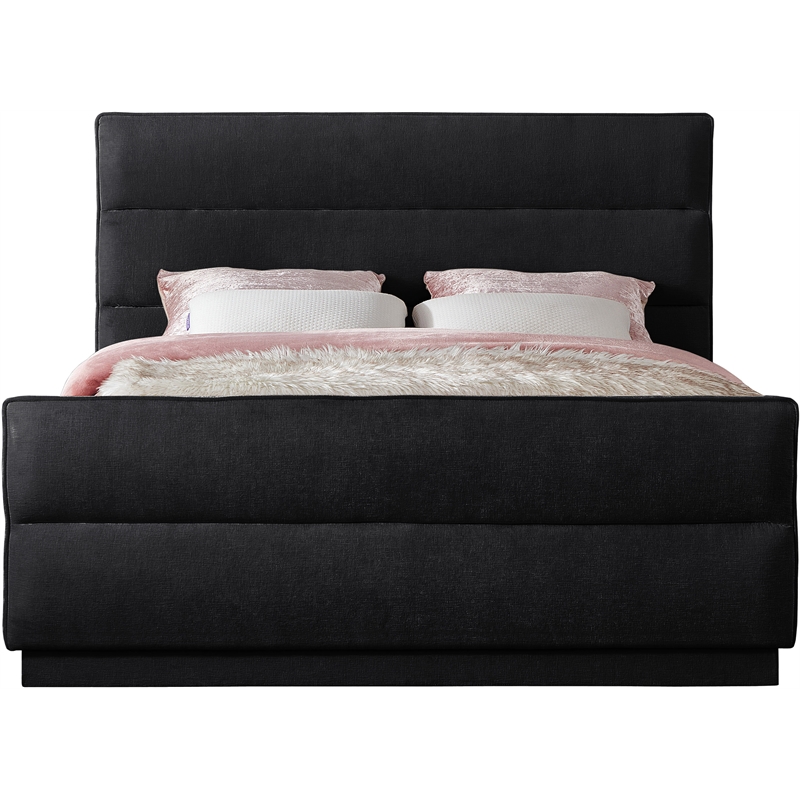 Bowery Hill Contemporary Channel Tufted Black Chenille Fabric King Bed