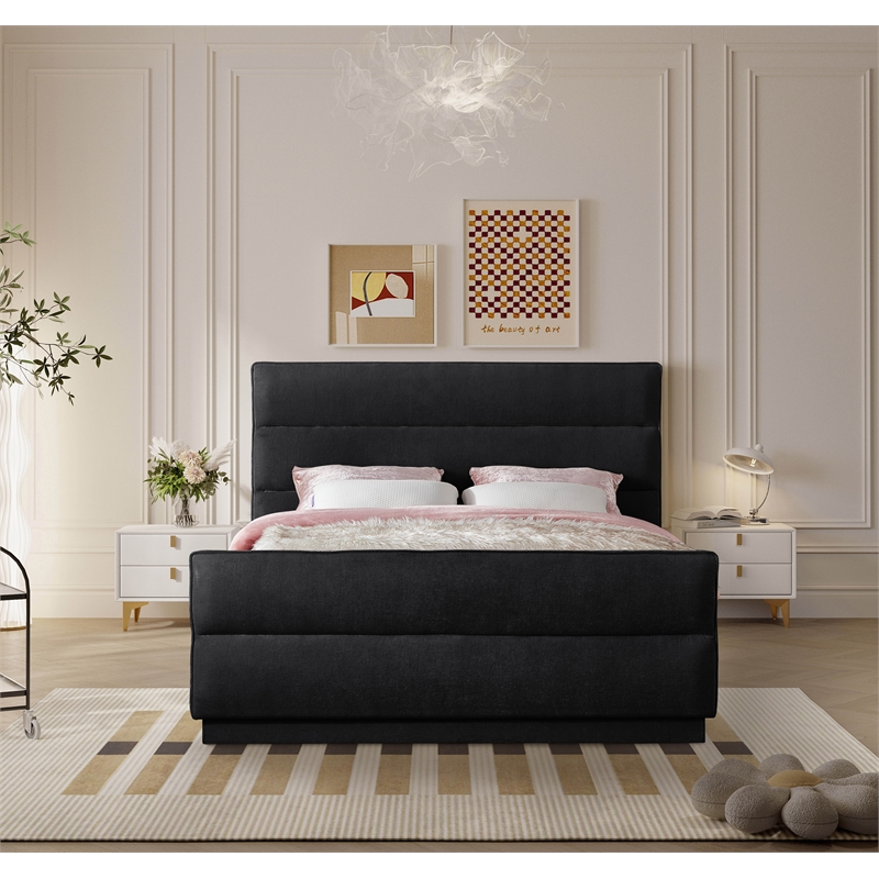 Bowery Hill Contemporary Channel Tufted Black Chenille Fabric King Bed