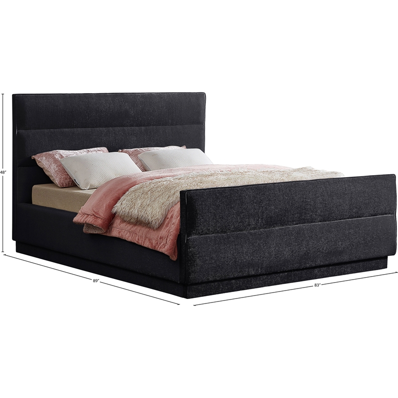 Bowery Hill Contemporary Channel Tufted Black Chenille Fabric King Bed