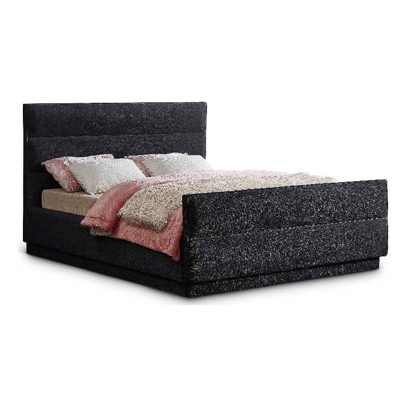 Bowery Hill Contemporary Channel Tufted Black Chenille Fabric King Bed