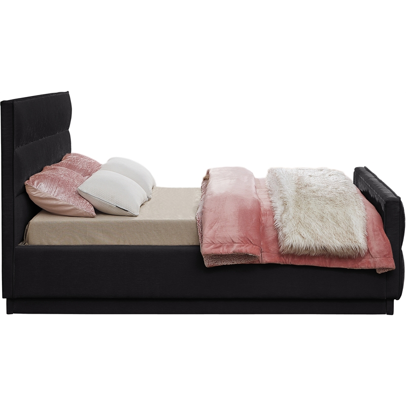Bowery Hill Contemporary Channel Tufted Black Chenille Fabric Queen Bed