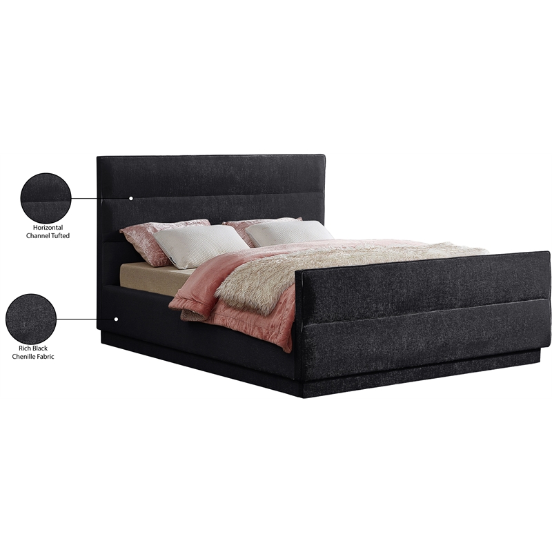 Bowery Hill Contemporary Channel Tufted Black Chenille Fabric Queen Bed