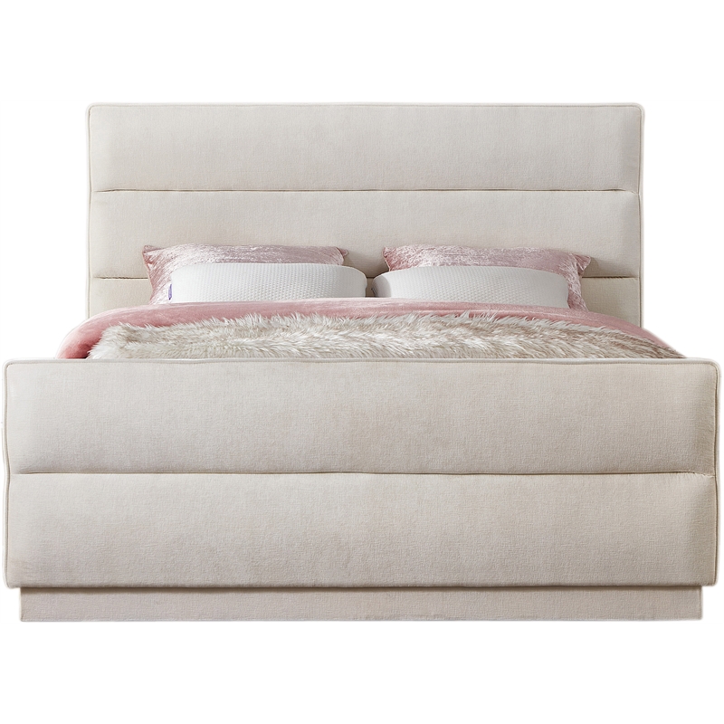 Bowery Hill Contemporary Channel Tufted Cream Chenille Fabric King Bed