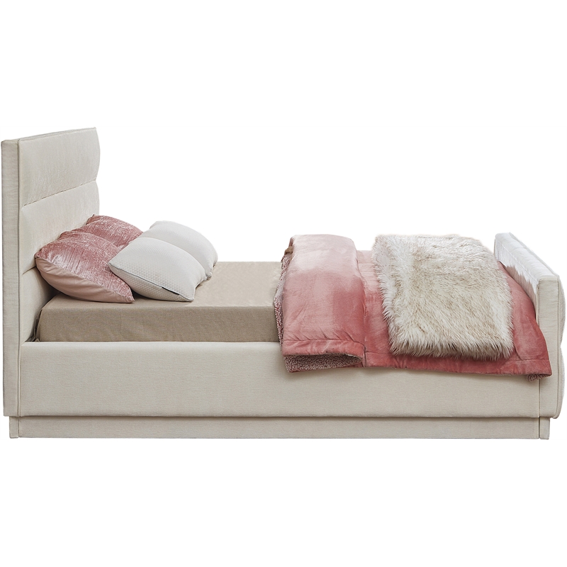 Bowery Hill Contemporary Channel Tufted Cream Chenille Fabric King Bed