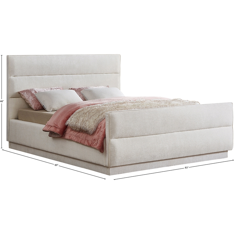 Bowery Hill Contemporary Channel Tufted Cream Chenille Fabric King Bed