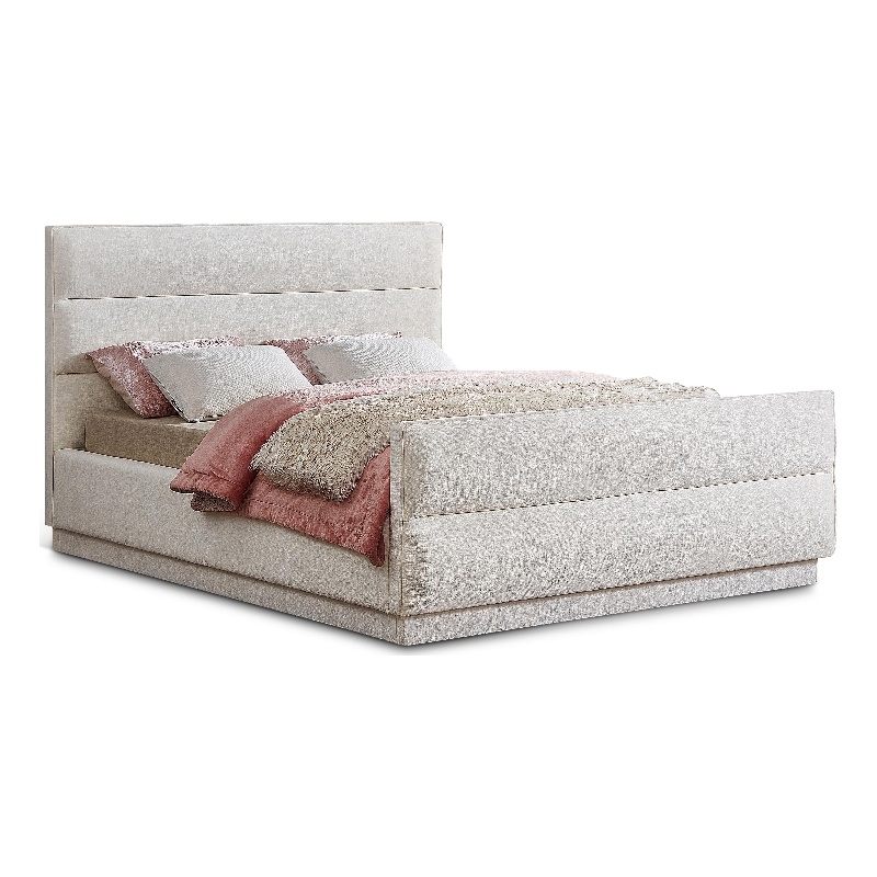 Bowery Hill Contemporary Channel Tufted Cream Chenille Fabric King Bed
