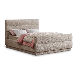 Bowery Hill Contemporary Channel Tufted Beige Chenille Fabric Queen Bed