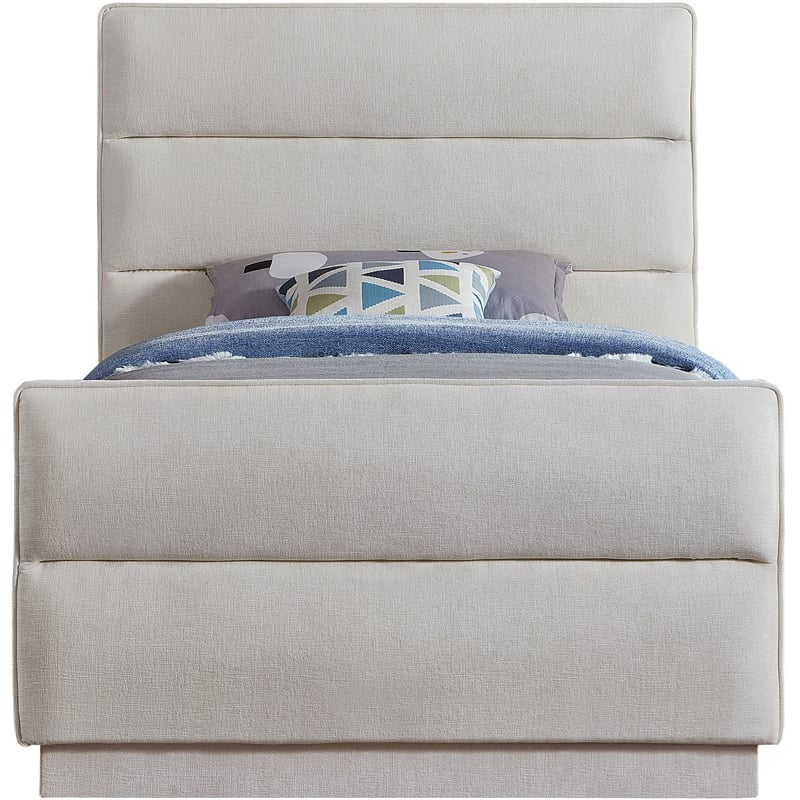 Bowery Hill Contemporary Channel Tufted Cream Chenille Fabric Twin Bed