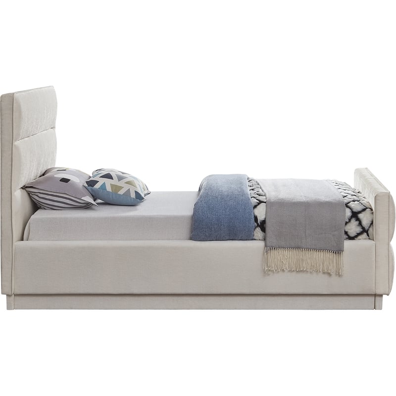 Bowery Hill Contemporary Channel Tufted Cream Chenille Fabric Twin Bed