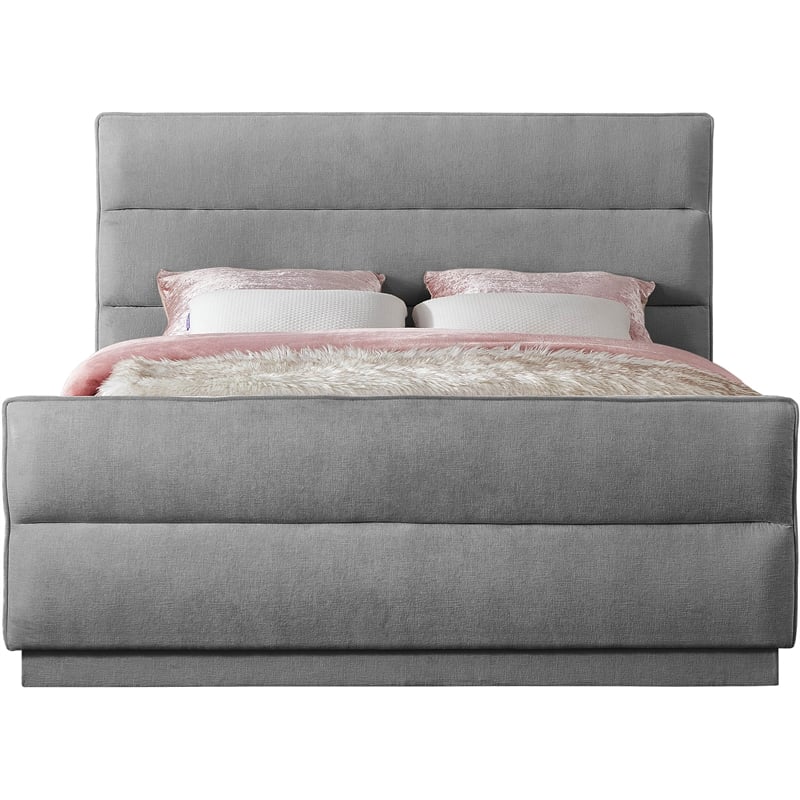Bowery Hill Contemporary Channel Tufted Grey Chenille Fabric King Bed