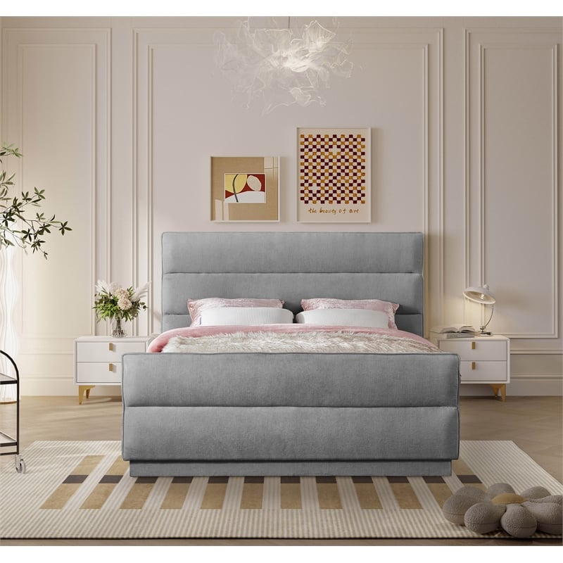 Bowery Hill Contemporary Channel Tufted Grey Chenille Fabric King Bed