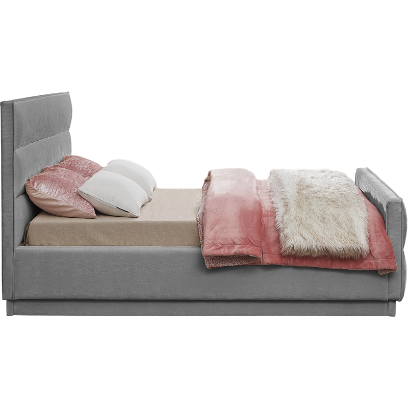 Bowery Hill Contemporary Channel Tufted Grey Chenille Fabric King Bed