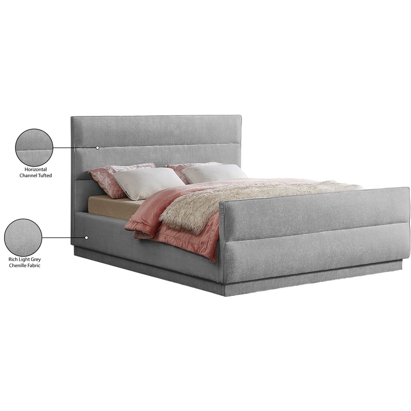 Bowery Hill Contemporary Channel Tufted Grey Chenille Fabric King Bed