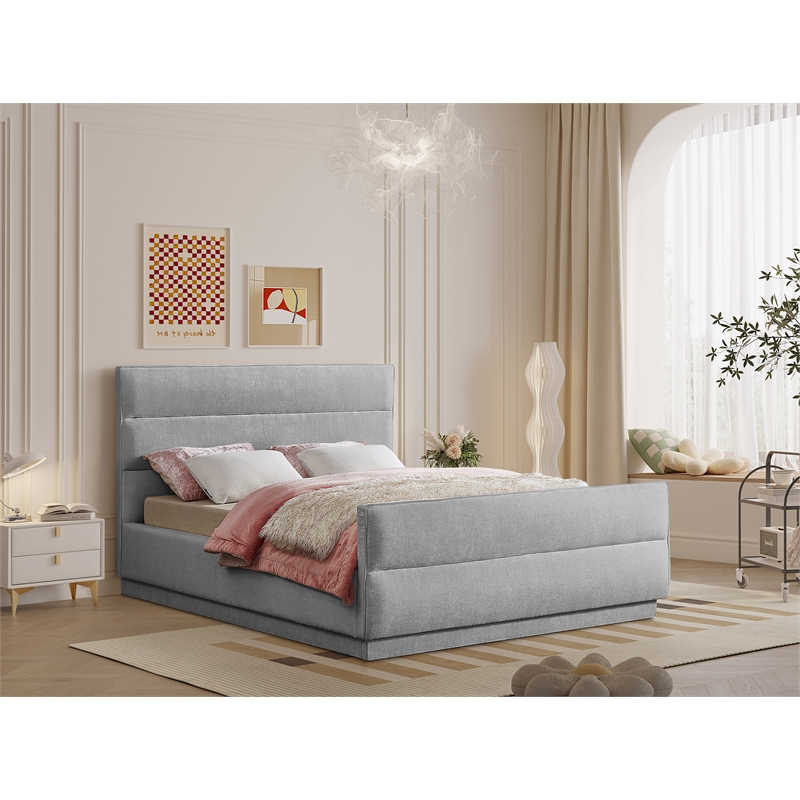 Bowery Hill Contemporary Channel Tufted Grey Chenille Fabric Queen Bed