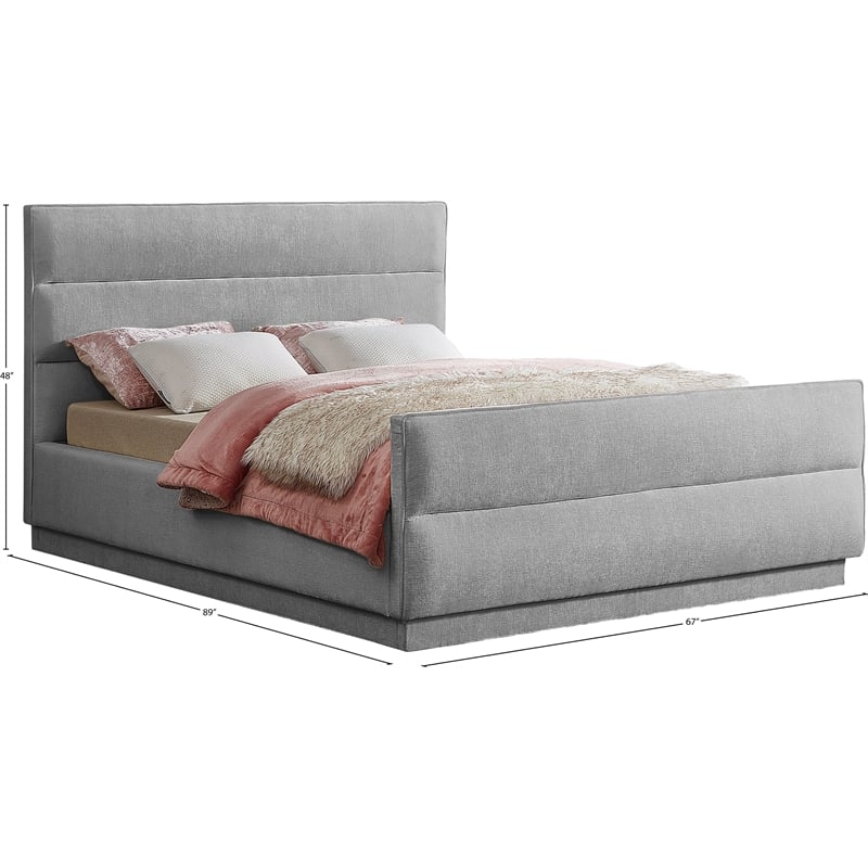 Bowery Hill Contemporary Channel Tufted Grey Chenille Fabric Queen Bed
