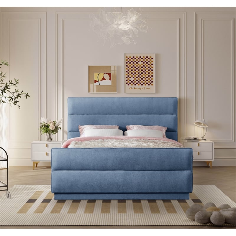 Bowery Hill Contemporary Light Blue Chenille Fabric Queen Bed