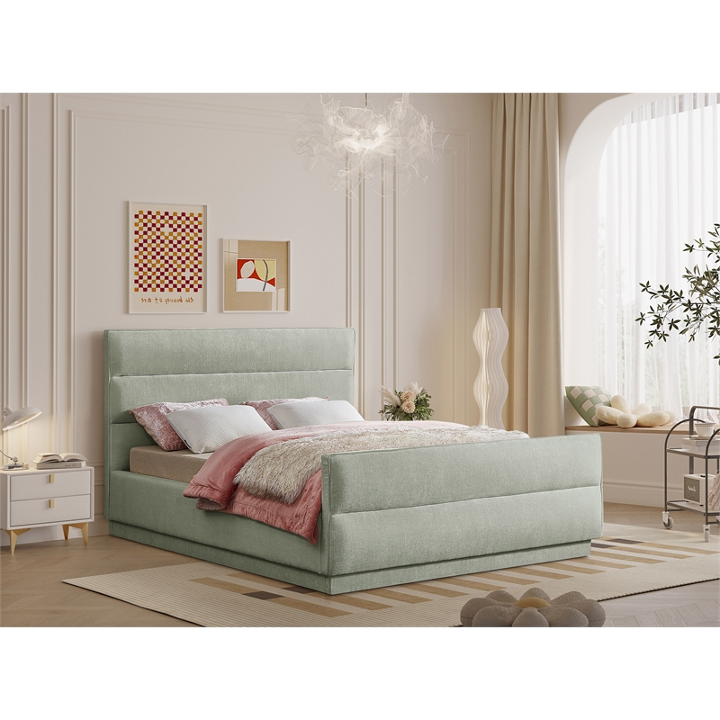 Bowery Hill Contemporary Channel Tufted Mint Chenille Fabric King Bed