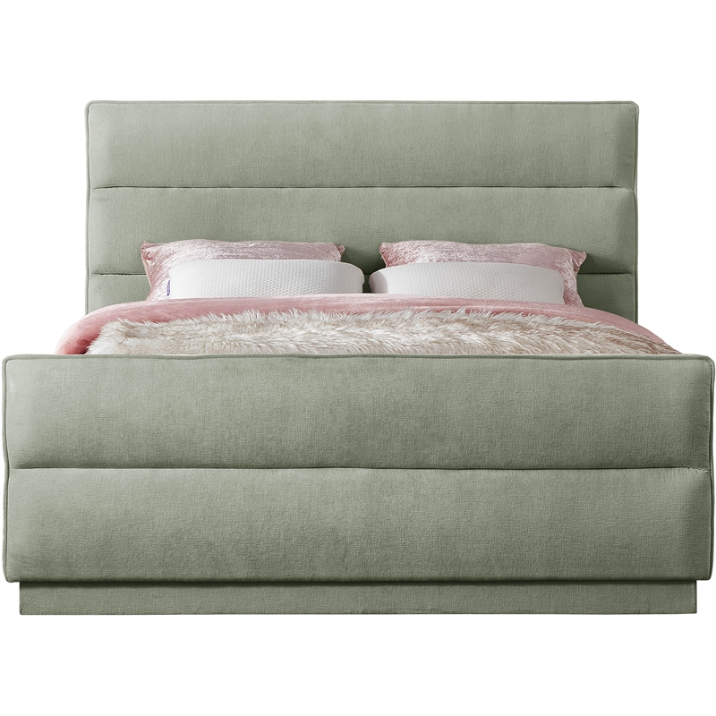 Bowery Hill Contemporary Channel Tufted Mint Chenille Fabric King Bed