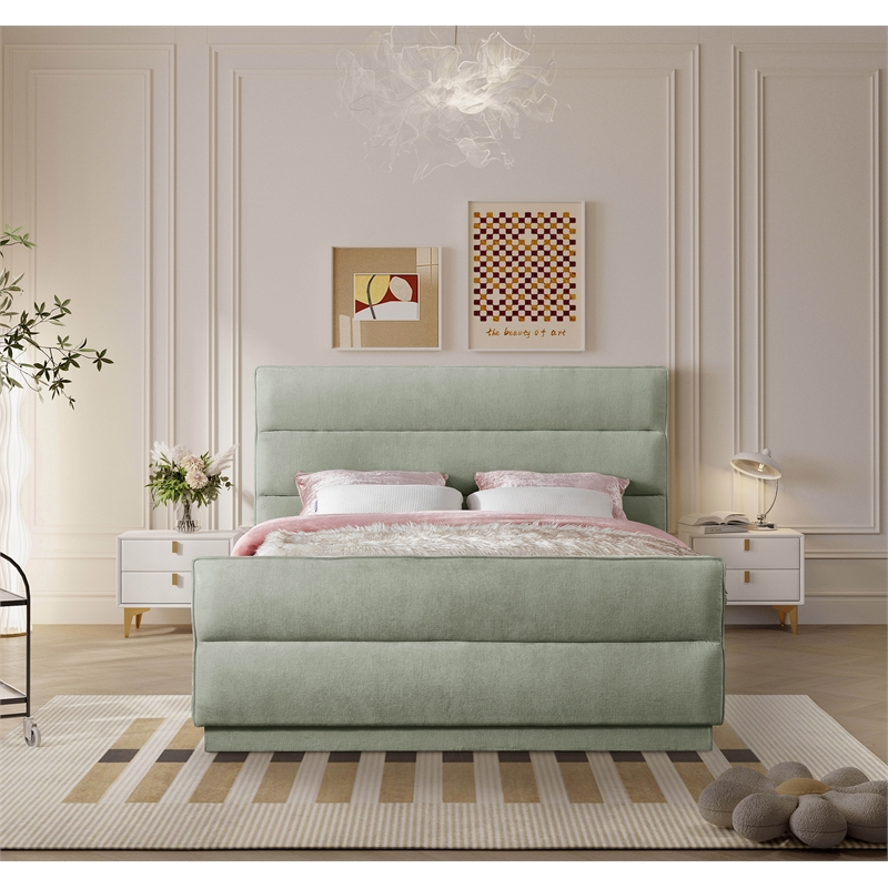 Bowery Hill Contemporary Channel Tufted Mint Chenille Fabric King Bed