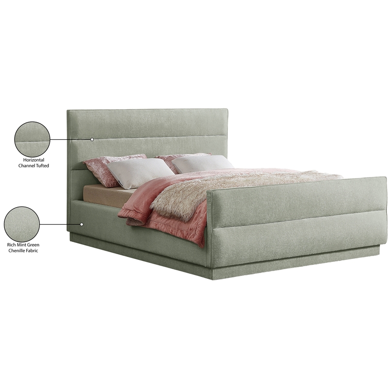 Bowery Hill Contemporary Channel Tufted Mint Chenille Fabric King Bed