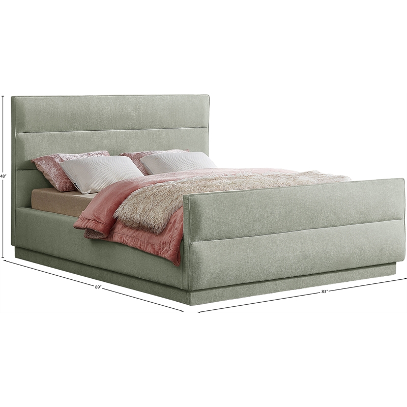 Bowery Hill Contemporary Channel Tufted Mint Chenille Fabric King Bed