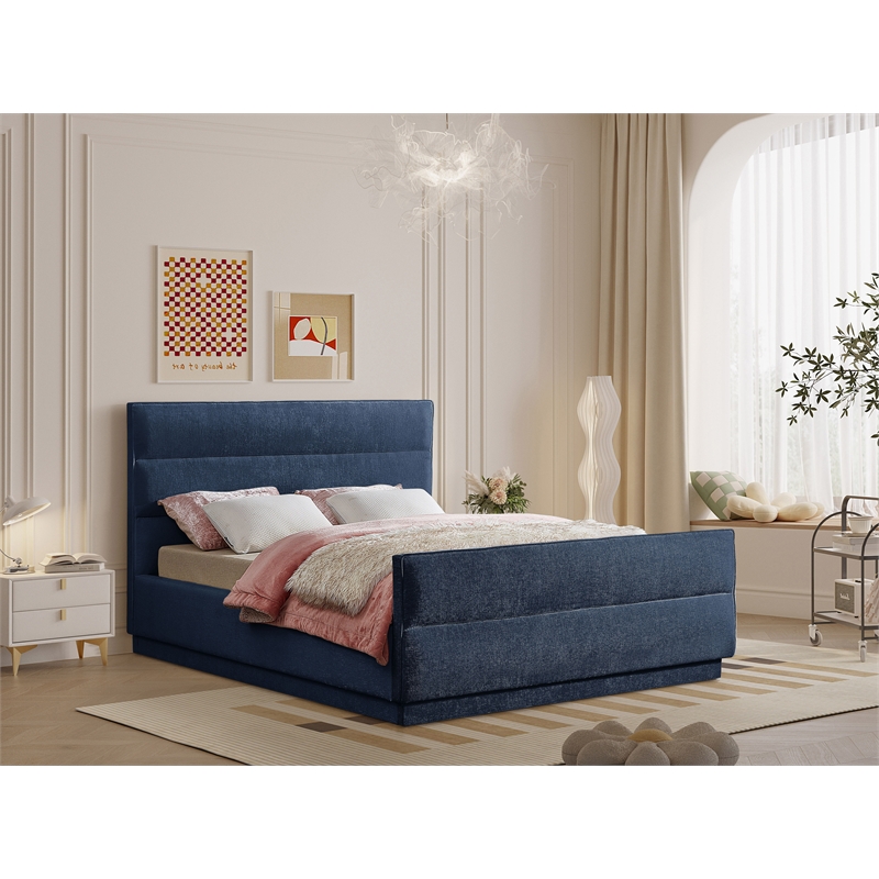 Bowery Hill Contemporary Channel Tufted Navy Chenille Fabric King Bed