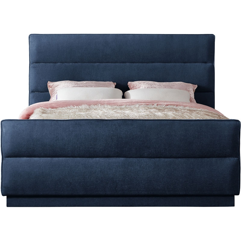 Bowery Hill Contemporary Channel Tufted Navy Chenille Fabric King Bed