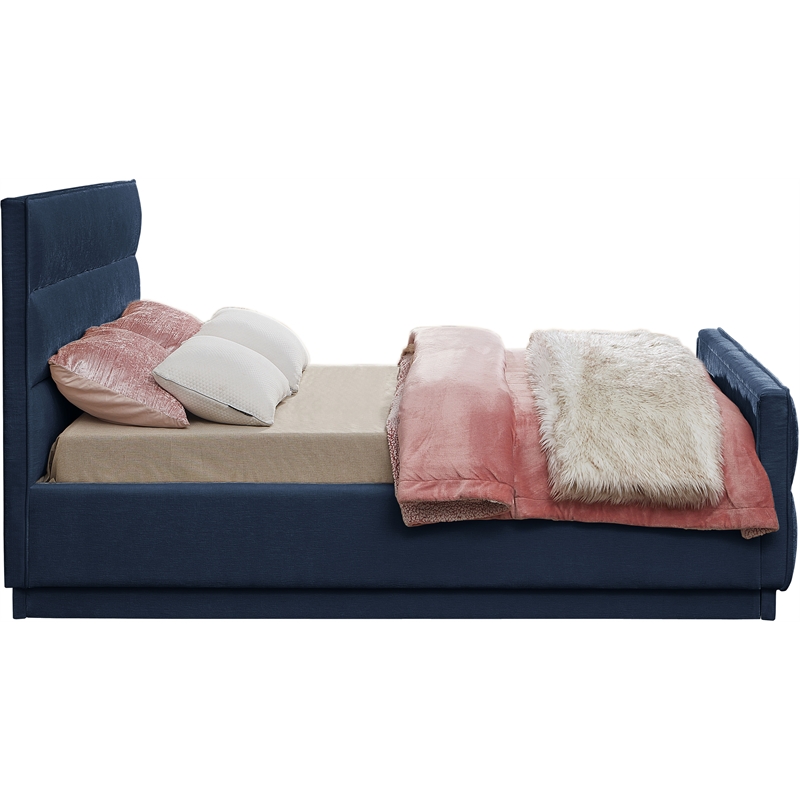 Bowery Hill Contemporary Channel Tufted Navy Chenille Fabric King Bed