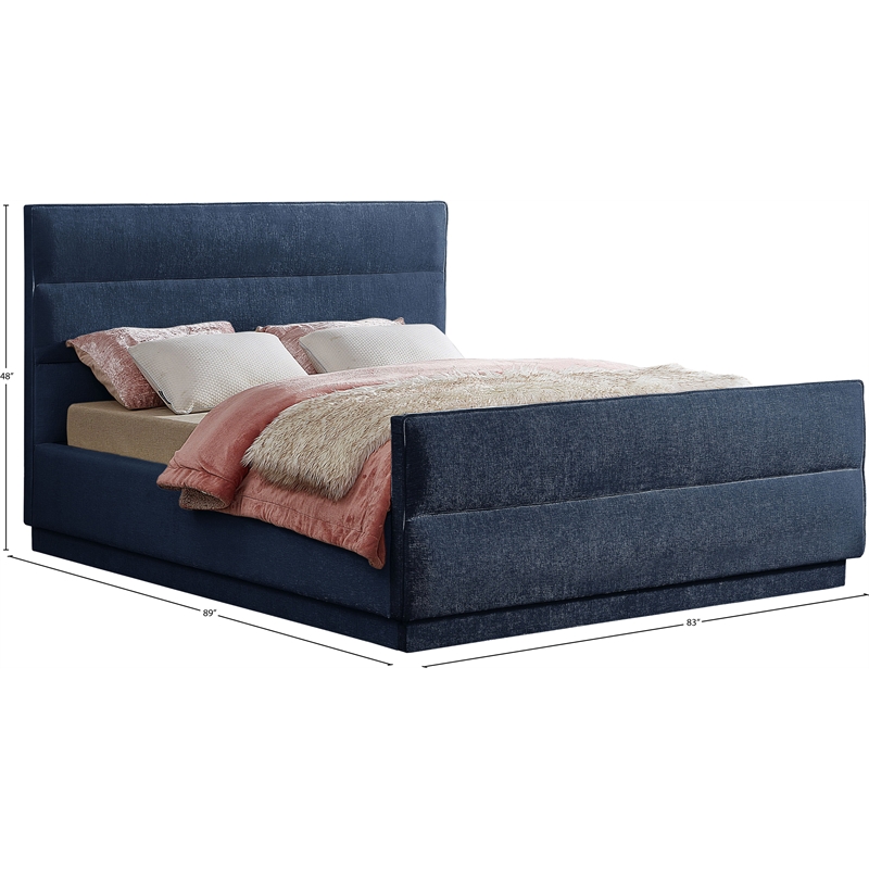 Bowery Hill Contemporary Channel Tufted Navy Chenille Fabric King Bed