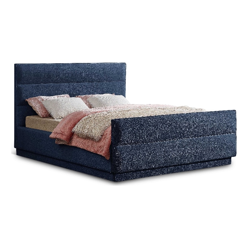 Bowery Hill Contemporary Channel Tufted Navy Chenille Fabric King Bed