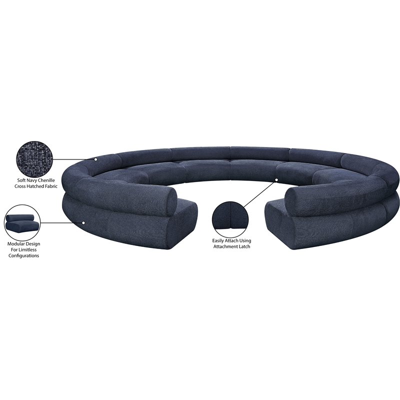 Bowery Hill Contemporary Soft Navy Chenille Fabric Modular Sofa
